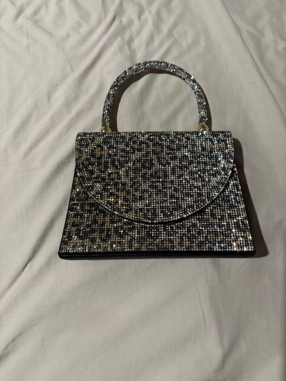 Sparkling Black and Gold Crystal Top-Handle Bag